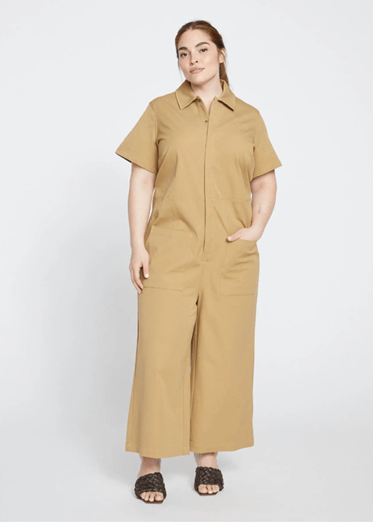 Universal Standard Pants - Universal Standard Kate Twill Jumpsuit NWT Vintage Khaki XS 10-12 Snap Boho Top
